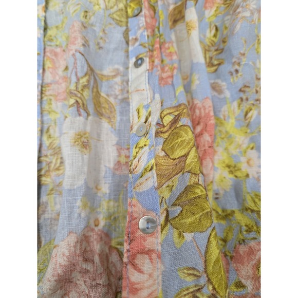 Joie M 100% Linen Long Sleeve Button-Up Shirt Blouse Blue Pink Floral Print... - Picture 6 of 11